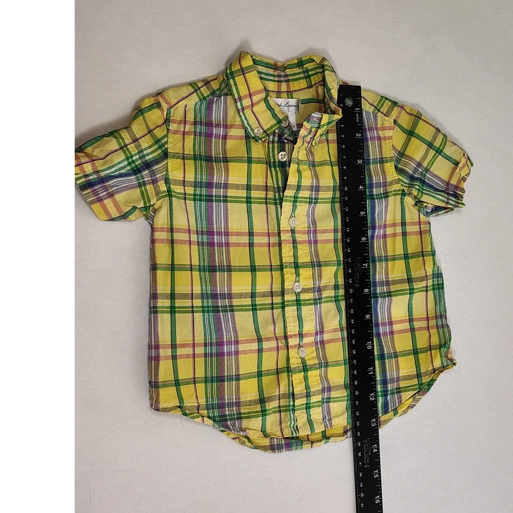 Ralph Lauren Kids Yellow‎ Plaid Short Sleeve Button Down Shirt 12M Cotton Pony